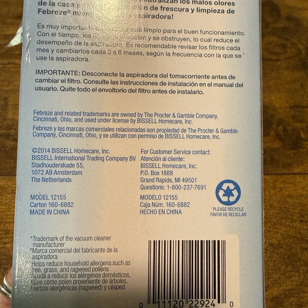 Boswell Febreze Vacuum Filter  Style Model 1215 -‎ Spring & Renewal Scent NEW